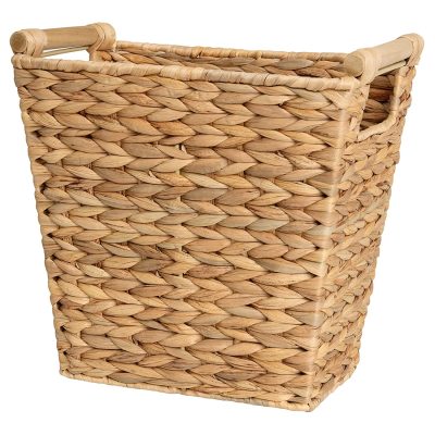 Water Hyacinth Waste Basket with Wooden Handles