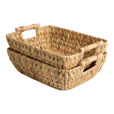 Handwoven Water Hyacinth Baskets with Wooden Handles