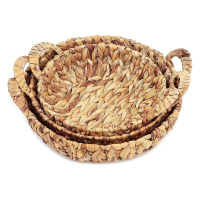 Set of 3 Round Hyacinth Baskets with Handles