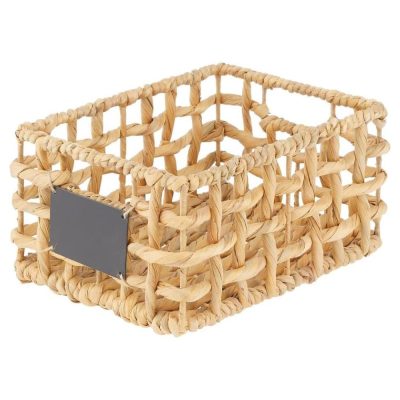 Small Water Hyacinth Open Weave Household Basket with Built-in Chalkboard Label for Storage