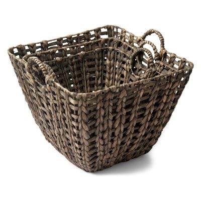 Set of 3 Woven Water Hyacinth Blanket Baskets with Handle Large Wicker Storage Basket