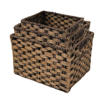 Brown Large and Small Wicker Storage Baskets Set 3 Pack