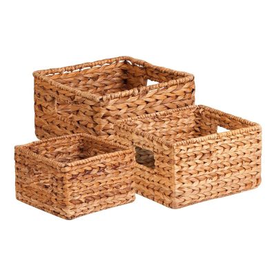 Set of 3 Eco-friendly Rectangular  Water Hyacinth Baskets