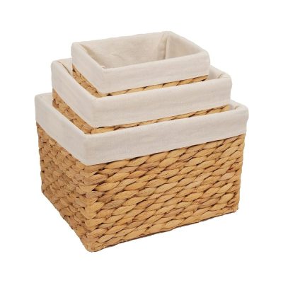 Natural Decorative Hand Woven Water Hyacinth Baskets for Storage with Liner