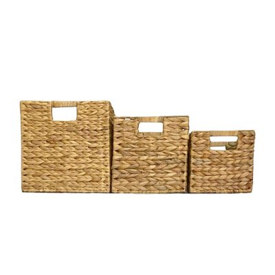 Set of 3 Water Hyacinth Cube Storage Bins for Organization