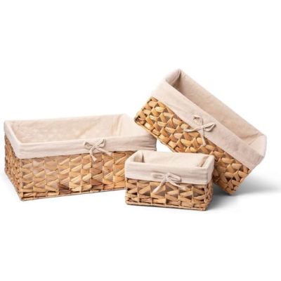 Set Of 3 Woven Basket with Detachable Lining Water Hyacinth Baskets