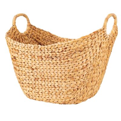 Large Water Hyacinth Storage Basket with Ring Handles