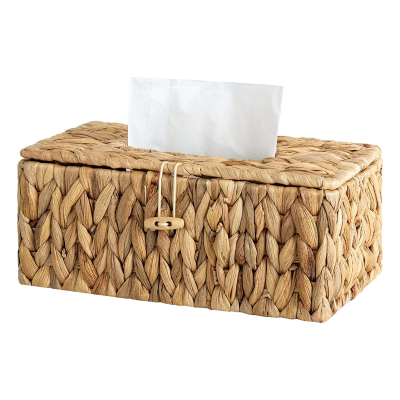 Rectangular Water Hyacinth Tissue Box with Lid