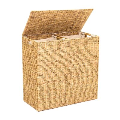 Natural Extra Large Natural Woven Water Hyacinth Double Laundry Hamper