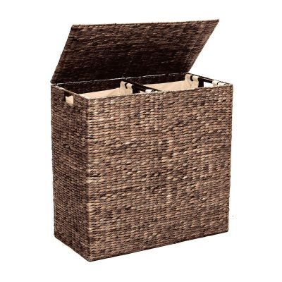 Brown Extra Large Natural Woven Water Hyacinth Double Laundry Hamper