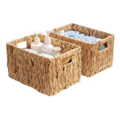 Natural Rectangular Water Hyacinth Basket with Handles for Shelves