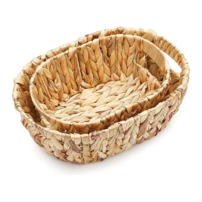 Natural Oval Water Hyacinth Storage Baskets with Handle