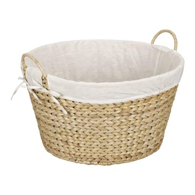 Natural/Black Round Hyacinth Laundry Basket Hamper with Liner