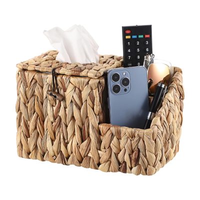 Water Hyacinth Tissue Box Holder with Side Organizer