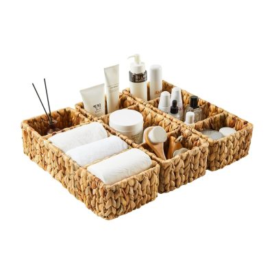 Water Hyacinth Baskets for Bathroom Organizing With 3 Sections