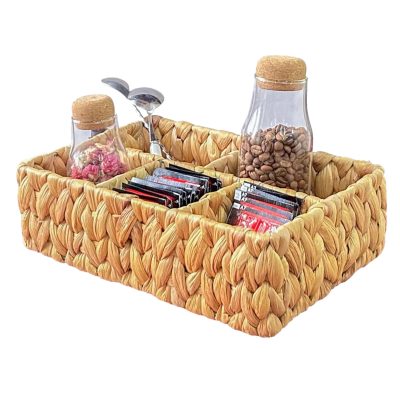 Decorative Water Hyacinth Divided Storage Basket Container with 5 Sections