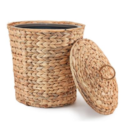 Water Hyacinth Trash Can with Lid for Under Desk