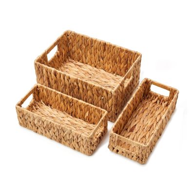 Set of 3 Woven Wicker Rectangular Storage Organizer with Handles