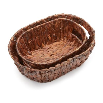 Brown Oval Water Hyacinth Storage Baskets with Handle