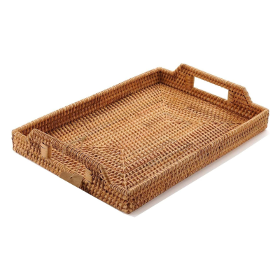 Rectangular Rattan Serving Tray with Handles