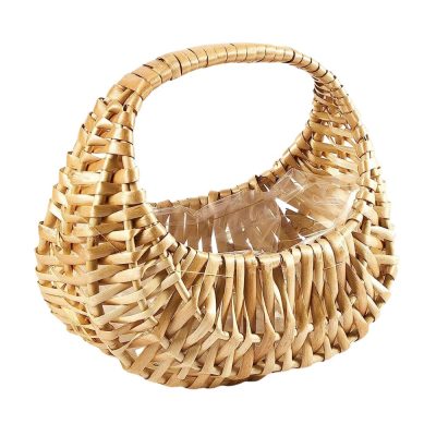 Half Moon Rattan Flower Basket with Handle