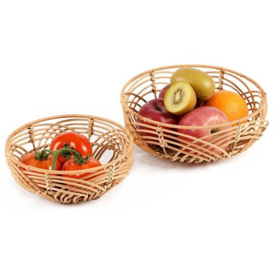 Set Of 2 Round Boho Rattan Bread Baskets