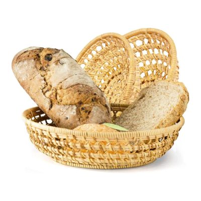 Set 3 Round Rattan Baskets Decorative Bread Serving Tray