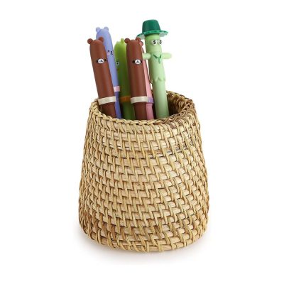 Cone-Shaped Handmade Rattan Desk Pencil Holders