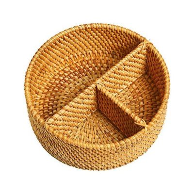 3 Divided Sections Handwoven Round Serving Bowl Basket