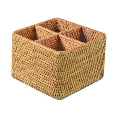 Natural Rattan 4 Compartments Storage Holder