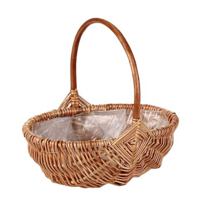 Rattan Flower Basket, Handmade Planter Basket with Plastic Liner & Handle