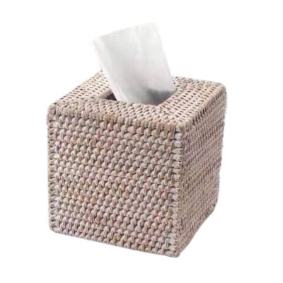 White Square Rattan Tissue Box Woven Tissue Holder