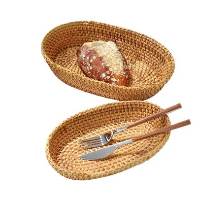 Set of 2 Handmade Rattan Oval Bread Baskets