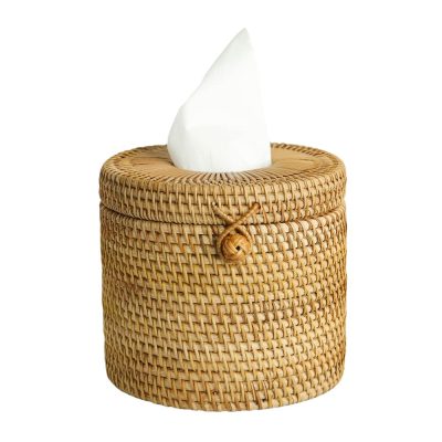 Round Rattan Tissue Box Cover