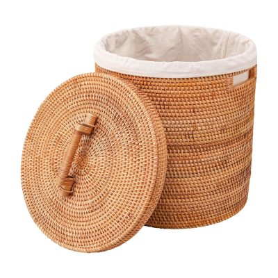 Round Rattan Laundry Hamper With Lid