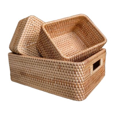 Set 3 Rattan Natural Storage Baskets for Organizing