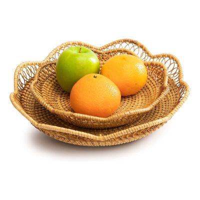 Set of 2 Natural Round Rattan Fruit And Vegetable Storage