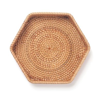 Hexagon Rattan Serving Tray for Coffee Table