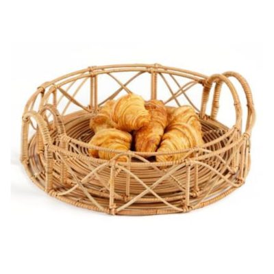 Set Of 2 Round Boho Rattan Bread Baskets With Handles